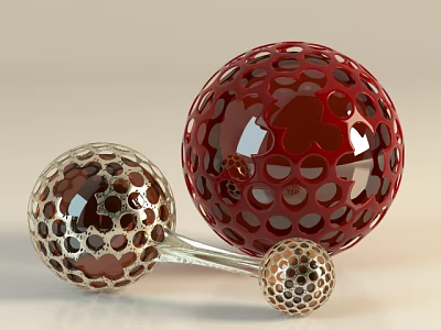 Elegant Modern Home Decor Ornament Set With Red Gold Hollow Spherical Designs 3d model