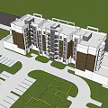 Modern Multi Story Residential Building Exterior With Balconies And Green Areas