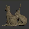 Three Textured Cat Sculptures In Different Postures On Dark Surface 3d model