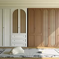 Modern White And Brown Wardrobe With Rattan Panel Doors And Drawer Storage