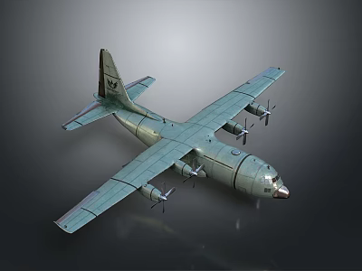 Military Transport Aircraft Model With Four Propellers And Gray Fuselage On Dark Background 3d model