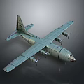 Military Transport Aircraft Model With Four Propellers And Gray Fuselage On Dark Background