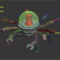 Futuristic Mechanical Device Featuring Multiple Robotic Arms And Orange Central Core Structure 3d model