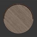 Round Wooden Table With Curved Railing Design And Tapered Pedestal Base