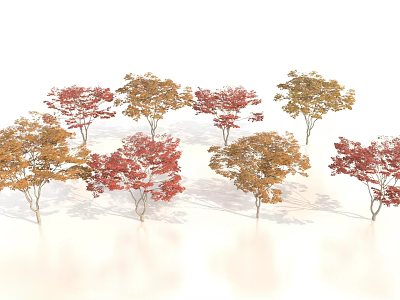 Group Of Autumn Trees Featuring Red And Yellow Foliage On White Background 3d model