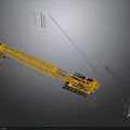 Yellow Heavy Duty Crawler Crane Lifting Steel Bars At Construction Site