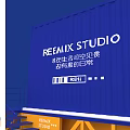 Modern Blue Container Studio With Yellow Support Staircase And Platform Design 3d model