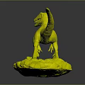 Realistic Green Dinosaur Model Standing on Rock Base with Open Mouth 3d model