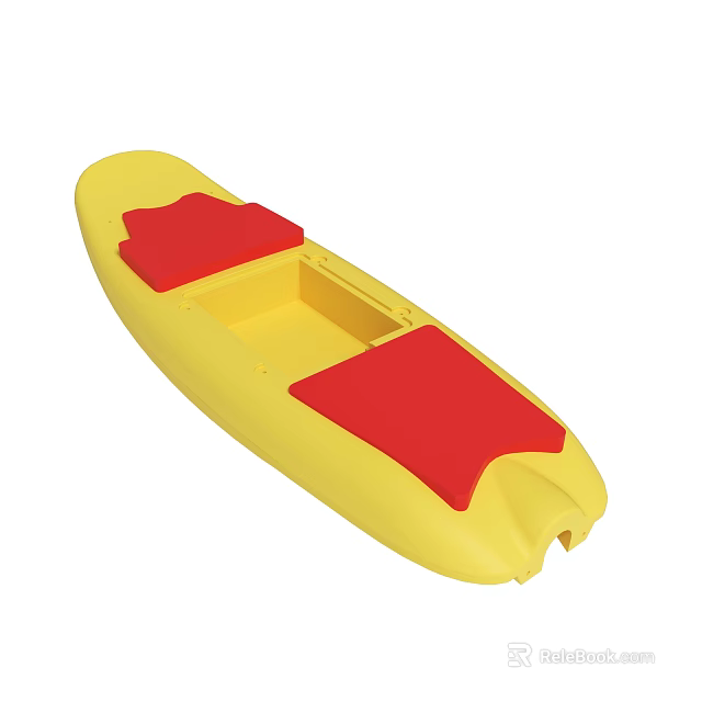 Yellow Plastic Kayak With Red Seats For Recreational Water Sports 3d model 