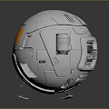Futuristic White Spherical Equipment With Yellow Glowing Window Cylindrical Side Components And Base Stands