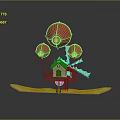 Decorative Model Featuring Red Balloons Windmill And Small House On White Base