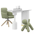 Modern White Desk with Green Chair Dog Shaped Plush Toy Books and Gold Accents