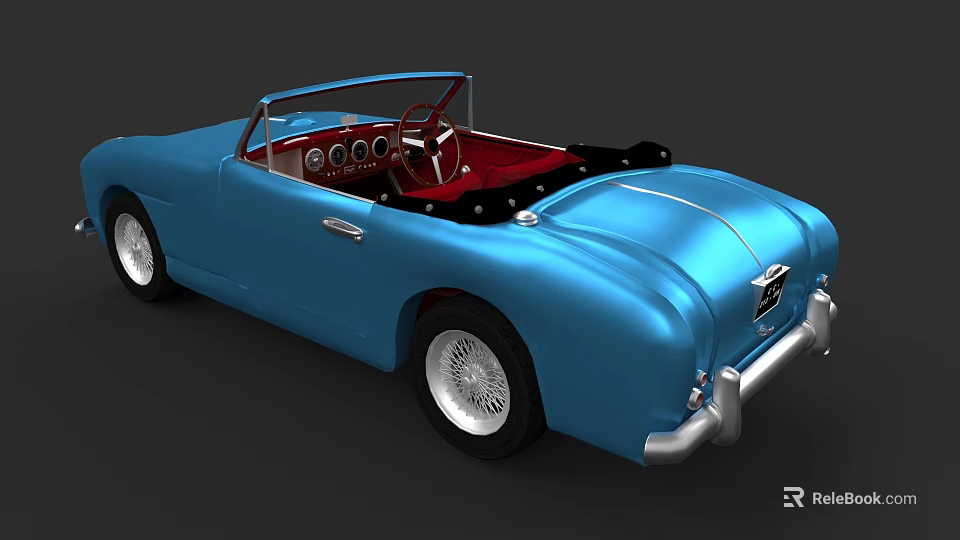 Vintage Blue Convertible Car With Red Interior And Silver Wheels Classic Design 3d model 