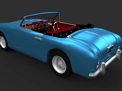 Vintage Blue Convertible Car With Red Interior And Silver Wheels Classic Design 3d model