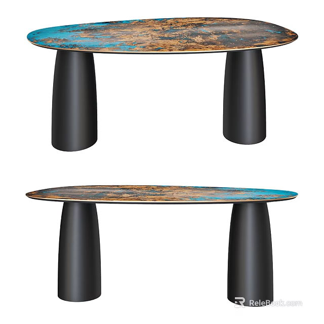 Modern Coffee Table with Colorful Patterned Tabletop and Black Cylindrical Metal Legs 3d model 