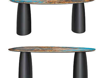 Modern Coffee Table with Colorful Patterned Tabletop and Black Cylindrical Metal Legs 3d model