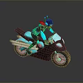 Futuristic Teal Motorcycle With Helmeted Rider Shiny Exhaust And Reflective Surface Design