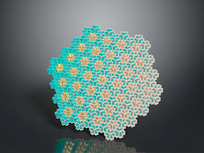 Blue And Gold Geometric Pattern With Repeating Motifs In Circular Reflective Design 3d model