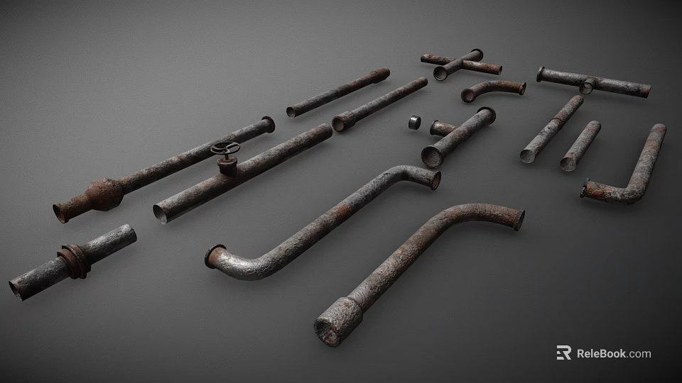 Rusty Metal Pipes In Various Shapes And Sizes For Industrial Applications 3d model 