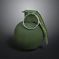 Green Military Grenade With Metal Ring And Extended Fuse Design