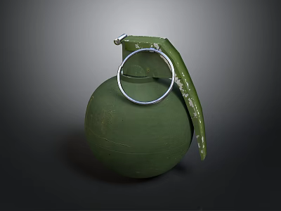 Green Military Grenade With Metal Ring And Extended Fuse Design 3d model