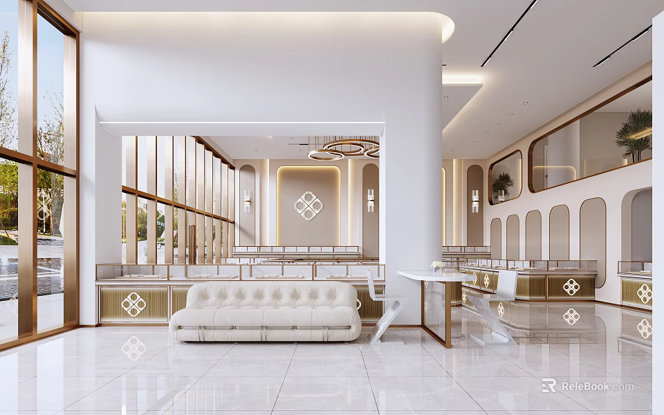 Modern Luxury Jewelry Store Interior With Bright Space And Displays 3d model 