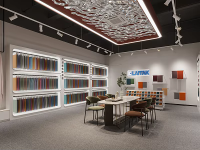 LATPAK Showroom Interior Featuring Organized Color Swatches Shelves Table And Chairs 3d model