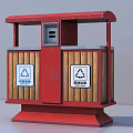Red Public Classified Trash Bin With Canopy Wooden Panels And Recycling Symbols