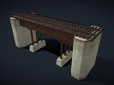 Railway Bridge Structure With Concrete Piers Rail Tracks and Support Beams 3d model