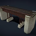 Railway Bridge Structure With Concrete Piers Rail Tracks and Support Beams