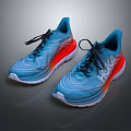 Blue Running Shoes With Red Accents Striped Upper And Streamlined Silhouette