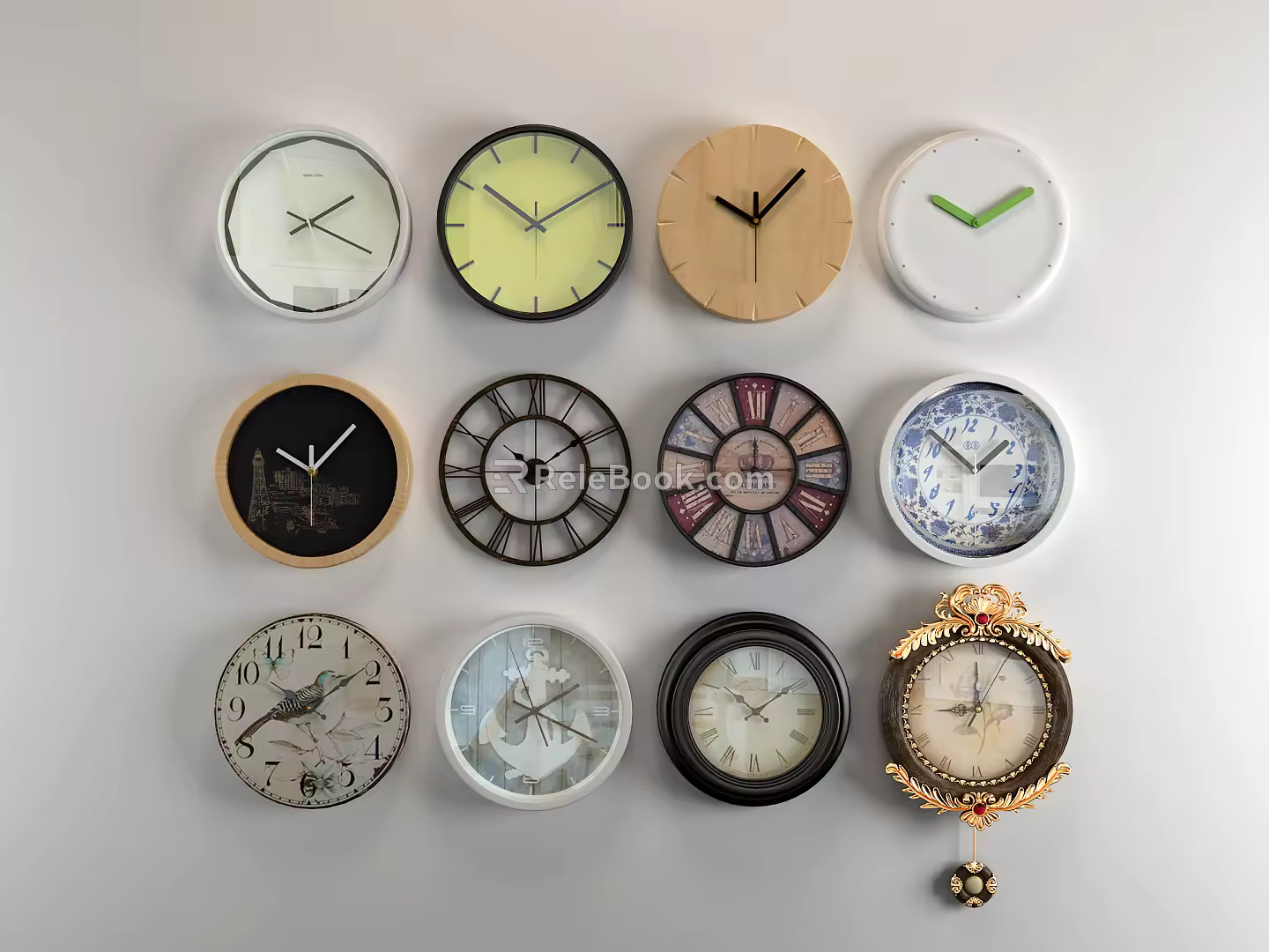 European clock wall clock combination 3d model