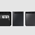 Modern Kitchen Appliances Featuring Three Black Dishwashers With Control Panels