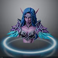 Fantasy Woman With Blue Hair Pointed Ears And Ornate Armor Surrounded By Blue Neon Ring