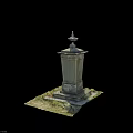 Stone Landscape Sculpture With Ornate Finial And Pedestal Set In Grass Surroundings With Mossy Base