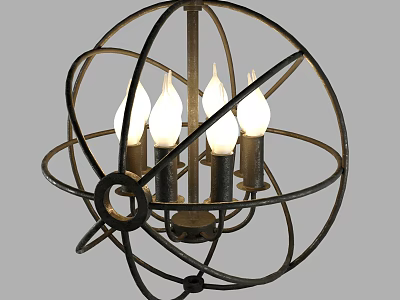 Vintage Industrial Chandelier with Spherical Metal Frame and Candle Style Bulbs 3d model