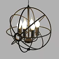 Vintage Industrial Chandelier with Spherical Metal Frame and Candle Style Bulbs