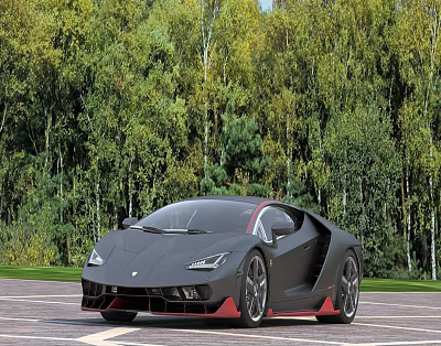 Lamborghini Sports Car In Dark Gray With Red Accents Against Forest 3d model Lamborghini Sports Car In Dark Gray With Red Accents Against Forest 3d model