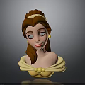Cartoon Princess Bust With Brown Hair Yellow Headband Off Shoulder Yellow Top And Pearl Earrings