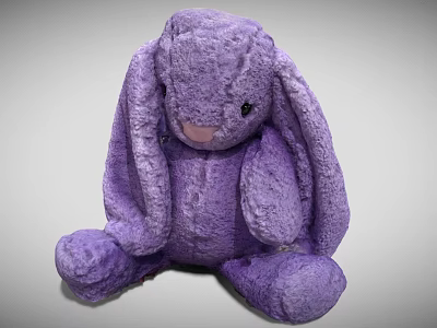 Purple Plush Rabbit Toy With Long Ears And Pink Nose For Kids 3d model