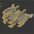 Futuristic Sci Fi Mechanical Structure with Complex Metal Frames Blue Yellow Components and Three Dimensional 3d model