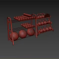 Sports Equipment Shelves With Yellow Exercise Balls Blue Foam Rollers Green Yellow Dumbbells Blue Kettlebells