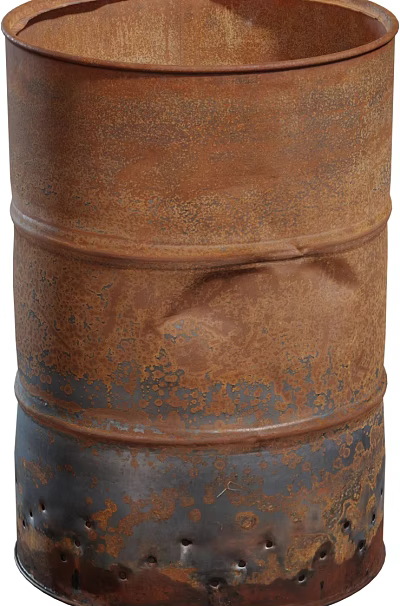 Rusted Metal Barrel For Public Facility With Weathered Brown Gray Texture 3d model