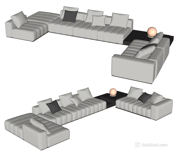 Sectional Sofa With Modular Design Multiple Seating Units And Comfortable Cushions 3d model