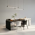 Modern Black Dining Table Set With White Black Chairs Marble Side Cabinet And Pendant Lights