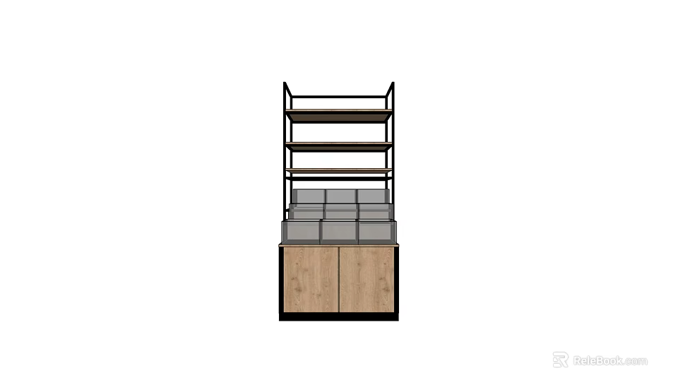 Modern Display Shelves With Metal Frame Multiple Tiers Wooden Cabinets And Glass Top 3d model 