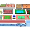 Various Sports Court Layout Plans With Basketball Tennis And Running Track Designs