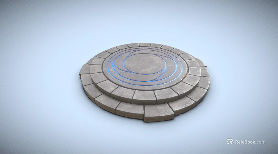 Decorative Circular Stone Platform With Blue Circular Lines And Stone Paving Layers 3d model 