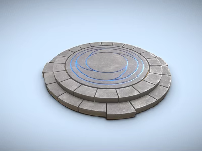 Decorative Circular Stone Platform With Blue Circular Lines And Stone Paving Layers 3d model