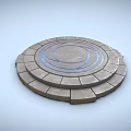 Decorative Circular Stone Platform With Blue Circular Lines And Stone Paving Layers